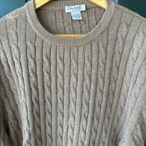 Vintage Byford London Cable Knit Sweater L Tan Cotton Cashmere Soft Grandpa